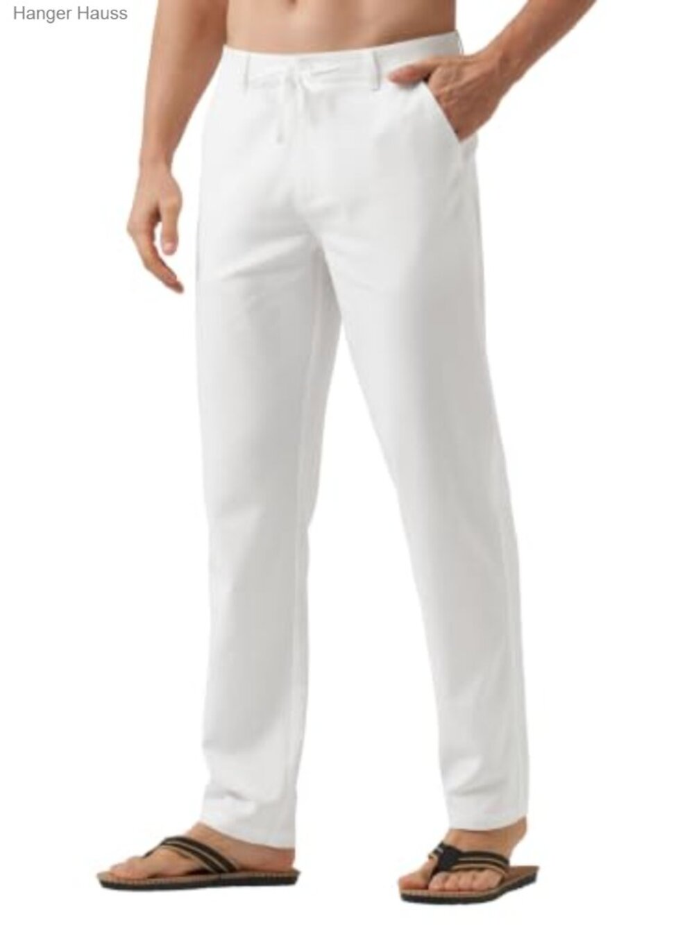 Men's Linen Pants Casual Lightweight Drawstring Regular Fit